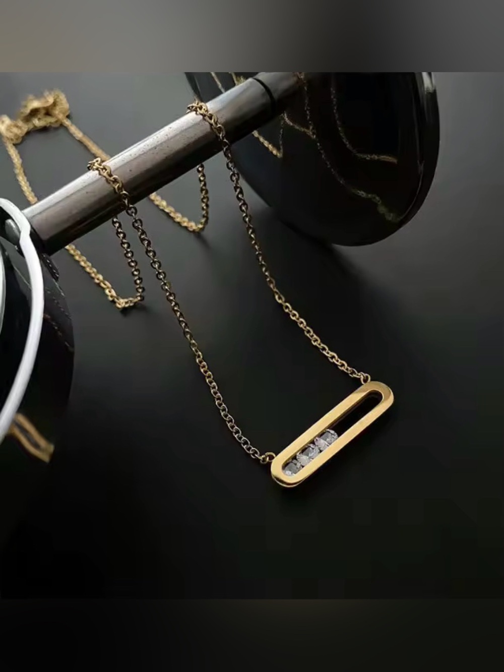 18K Gold Geometrical Link Paperclip Designer Inspired Moving Diamond Necklace